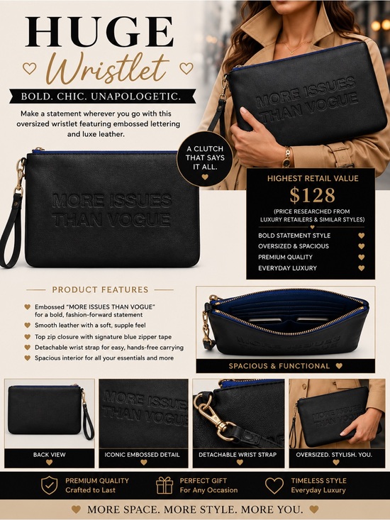 Unbranded Handbags - Huge Wristlet Embossed Leather Clutch NWOT